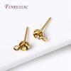 3/4MM 18K Gold Plated Pearl Post Earring Mounting Findings with Closed Ring For DIY Pearl Earring Jewelry Making Accessories