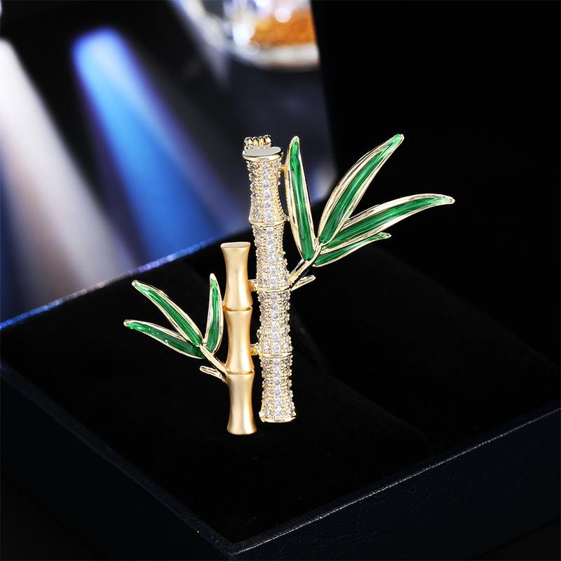 High Sense Niche Temperament Corsage Exquisite Zircon Suit Sweater Pin Accessories Rising Bamboo Brooch Women