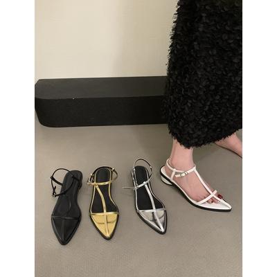 Montrez blanc ! Personnalité pointue croix croisée fine lanière boucle cheville cylindre mot avec petit talon épais sandales femmes