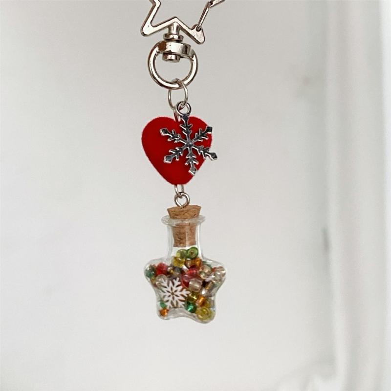 Winter Snowflake Flocking Christmas Phone Strap Keychain Charm for Holiday Spirit and Safety with Soft Sturdy Materials