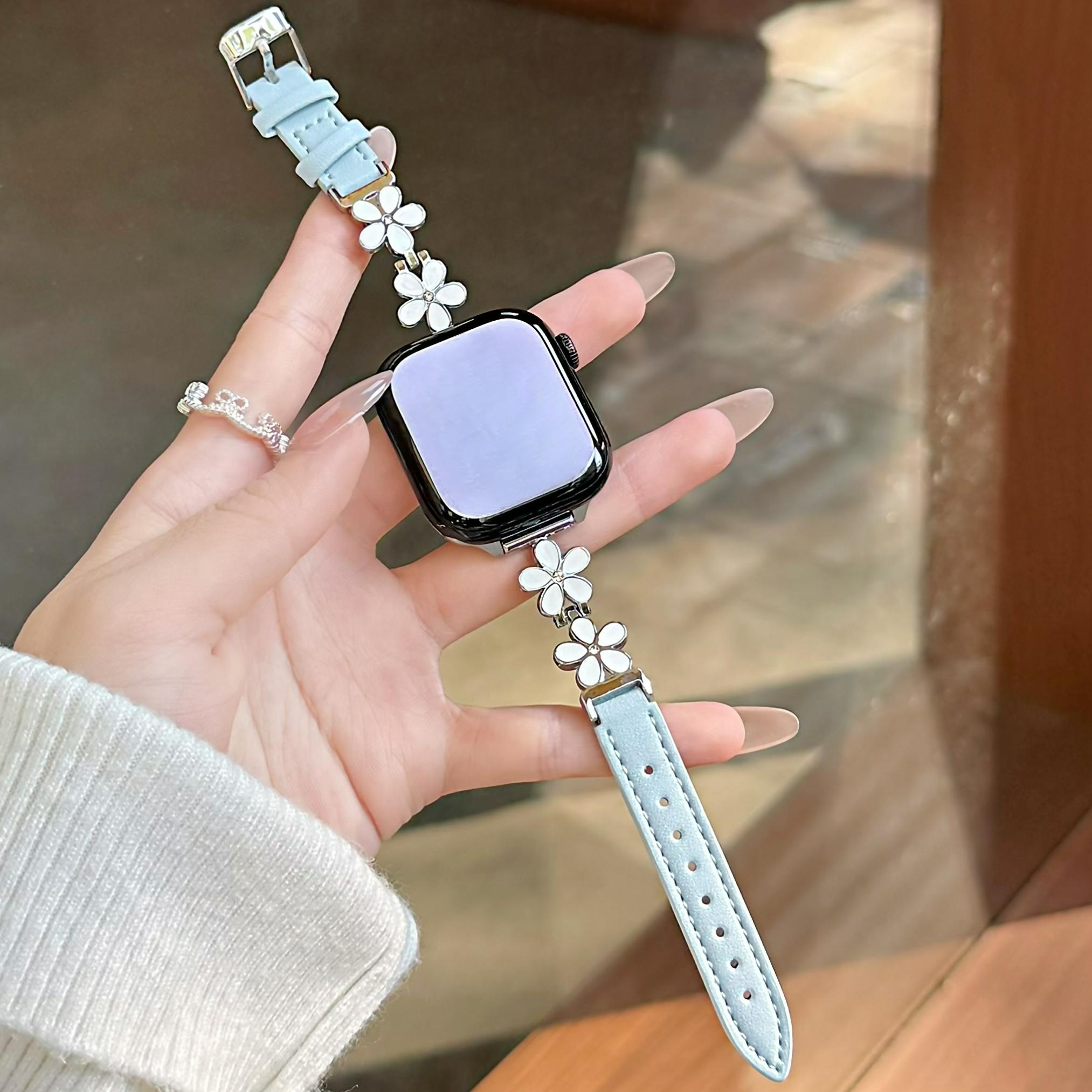 

Jewelry Flower Watch Straps for Apple Watch Band 49 46 45 44 42 41 40 38mm Leather Correas Women Dressy Bracelet for iWatch Band 38 40 41mm