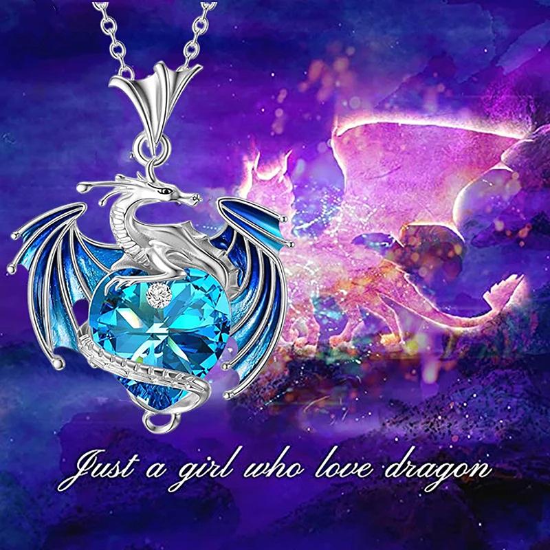 Exquisite  Color Dragon Pendant Necklace For Women Blue Purple Dragon Necklace Cute Dragon Party Jewelry Gift