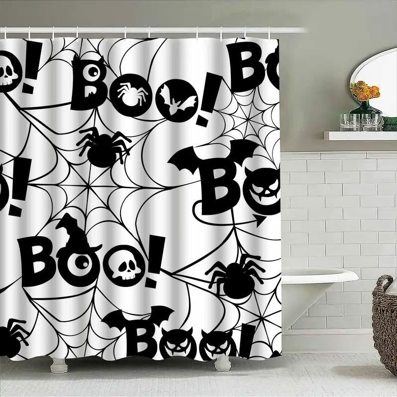 

Tuniu Halloween Spider Web Shower Curtain Spooky Decor For Bathroom Kids Room Black White Scary W60H190(CM)-1 Pcs
