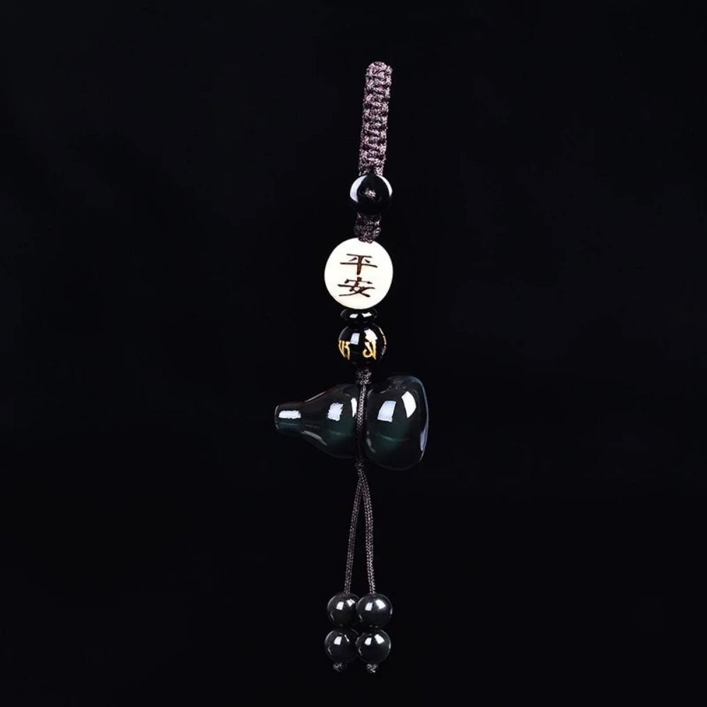 with Black Red Beads Bag Charms Natural Obsidian Car Key Ring Gourd Pendant Keychain  Small Gifts