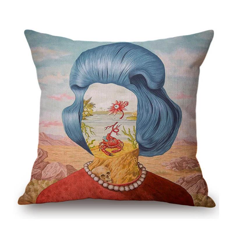 Rafael Silveira Surrealism Oil Painting Pretty Faceless Girl Flower Growth Cotton Linen Sofa Throw Pillow Case Cushion Cover
