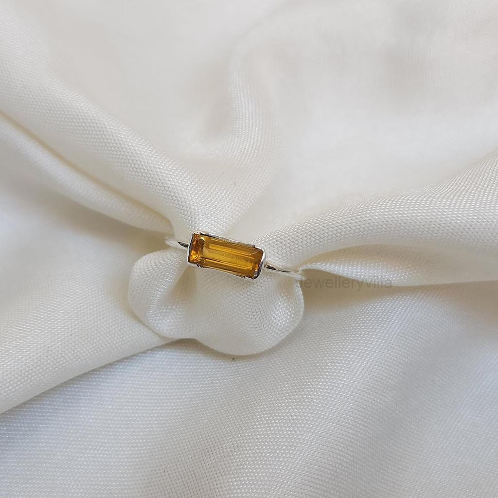 Baguette Yellow Citrine 925 Sterling Silver Ring Jewelry, Handmade Artisan Gift Statement Ring