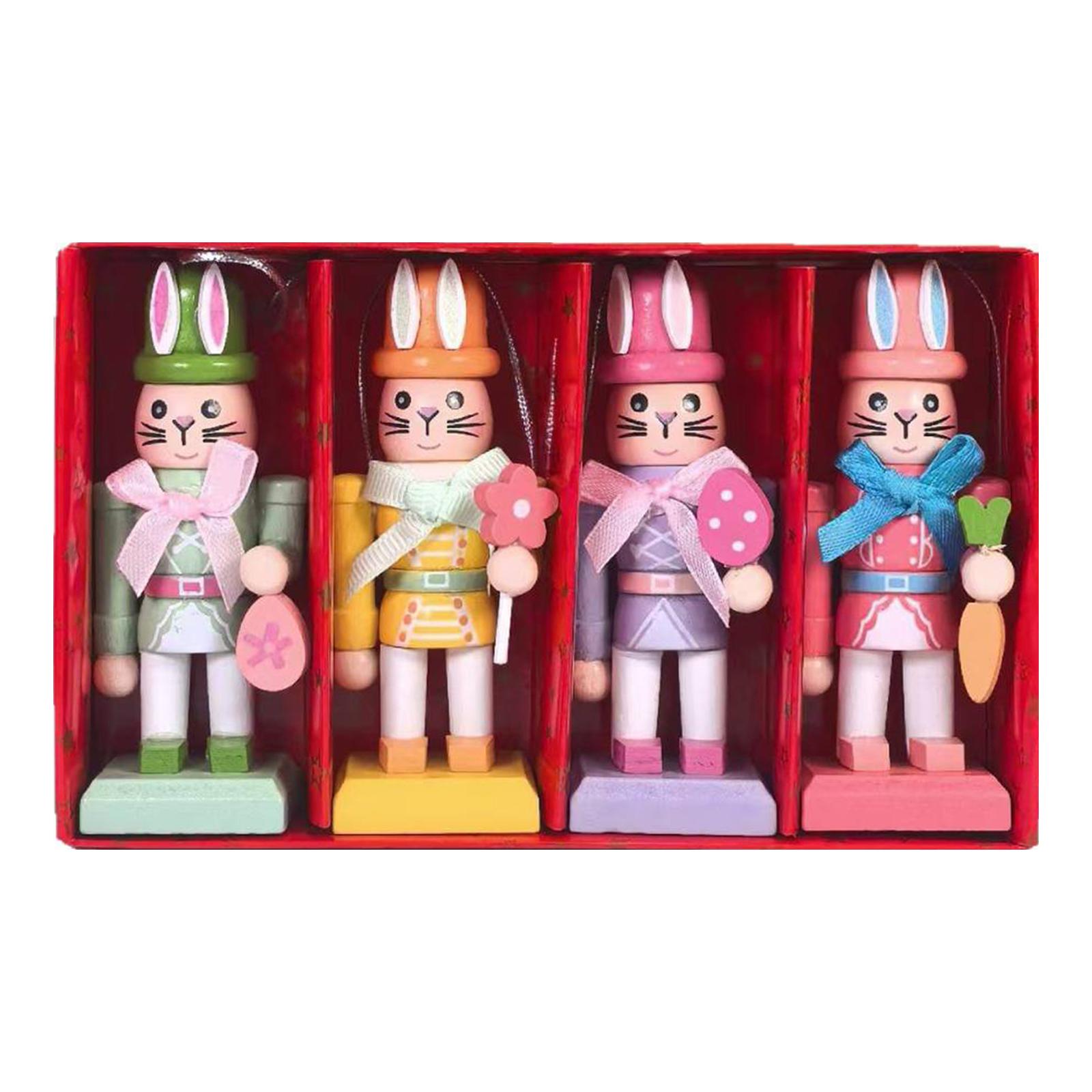 

4Pcs Traditional Rabbit Wooden Nutcrackers 4 Inch Wooden Easter Nutcracker Figures for Spring Home Decor Collectible Gifts