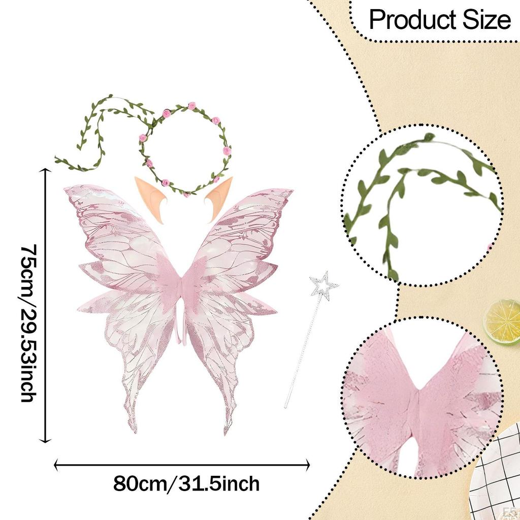 Fairy Wings Adult Kids Decoration Elf Wreath Headdress Props Butterfly Costumes