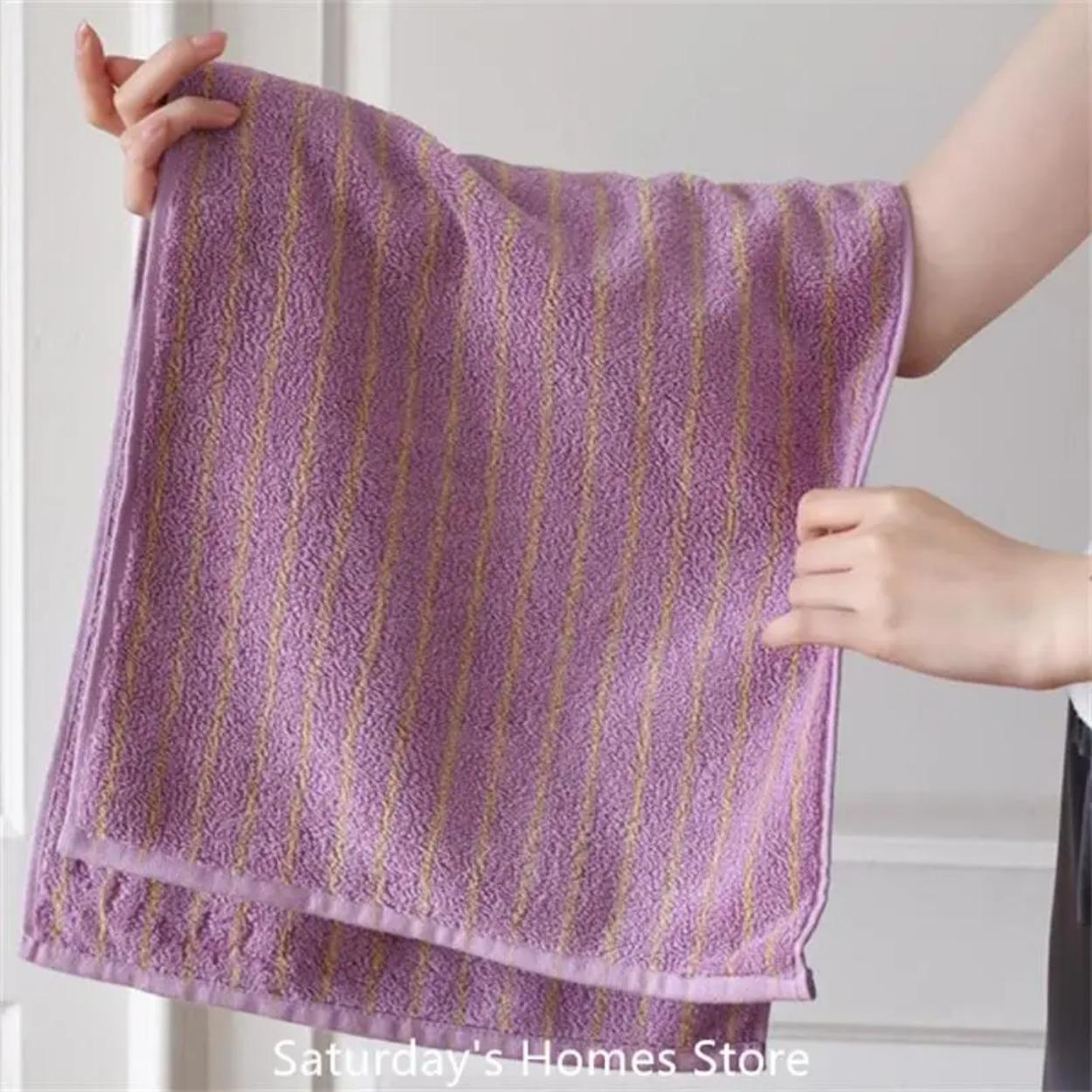 

Полотенце из полосатого хлопка в стиле ретро Мягкие полотенца из чистого хлопка Нежное полотенце для лица Банные полотенца Мягкое впитывающее полотенце для лица Кухонное полотенце 35x75cm фиолетовый