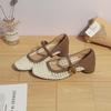 Autumn new Xiaoxiangfeng woven mesh breathable single shoes femininity high heels women are not tired feet Mary Jane shoes