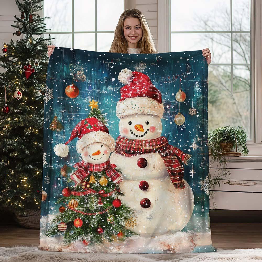 Christmas vintage snowman digital-printed polyester Bedroom velvet flannel cover blanket Fleece sofa cover blankets for beds