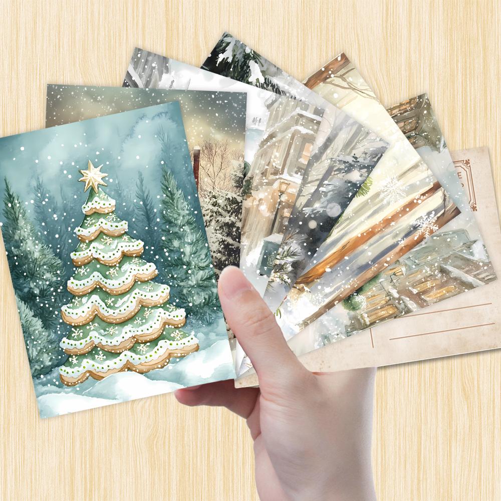 32pcs, Vintage Christmas Postcard, Green, Birthday/Anniversary Gift, Collectible, Suitable for Gift Giving, Can Be Mailed.