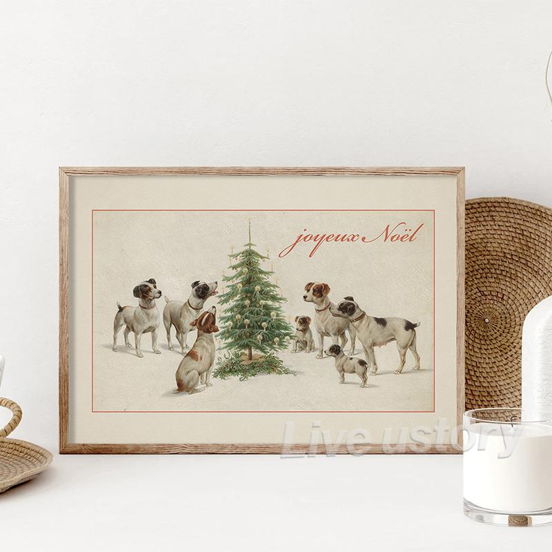 Christmas Gallery Wall Art Prints Rustic Winter Oil Painting Canvas Poster Holiday Decorative Wall Pictures Farmhouse Wall Decor