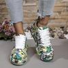 Women's Casual Sneakers Fashion New Painted Graffiti Lace Up Sports Shoes for Women Flat Pu Leather Ladies Running Shoes