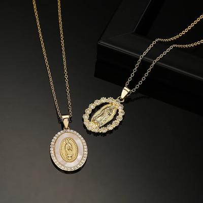 New Arrival Classic Design Virgin Mary Pendant Gold Color Stainless Steel Chain Necklace AAA CZ Zircon Expoxy Jewelry