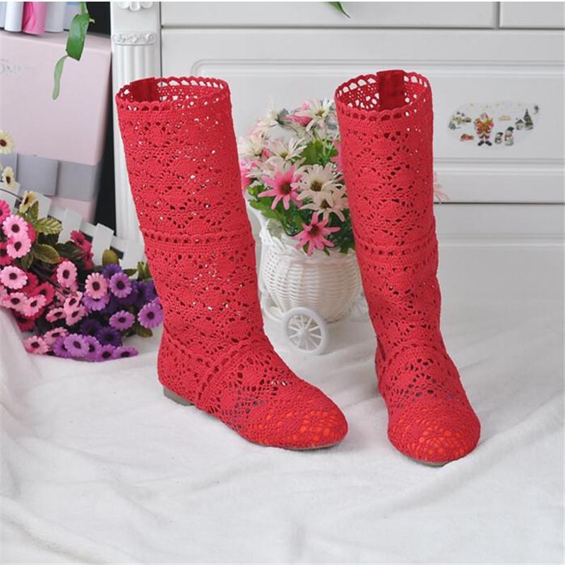 2025 Hollow Boots Shoes Breathable Knit Line Mesh Fashion High Help Summer Women's Boots High To Help Women's Shoes 11 Colors