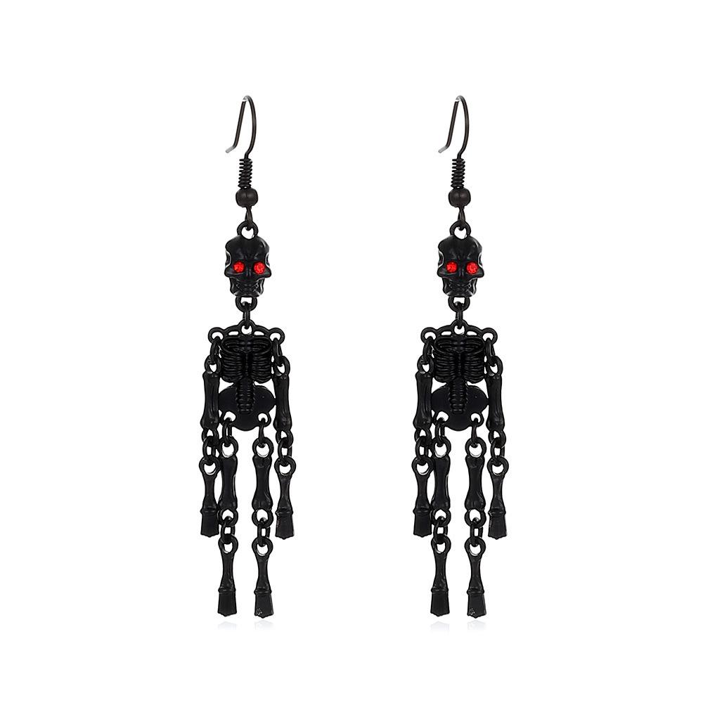 Ganzkörper Skelett Rotes Auge Hängende Ohrringe Gothic Halloween Thema Lange Quaste Ohrschmuck für Damen Party Street Punk Passender Schmuck