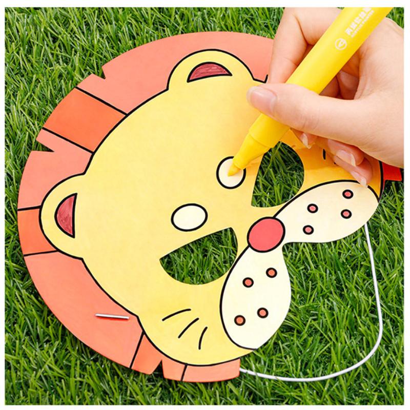 20 Stück Kinder Spaß Cartoon DIY Malmaske Kindergarten Geschenk Handgemachte Graffiti Maske Kindertag Spaß Tiermaske Verkleiden