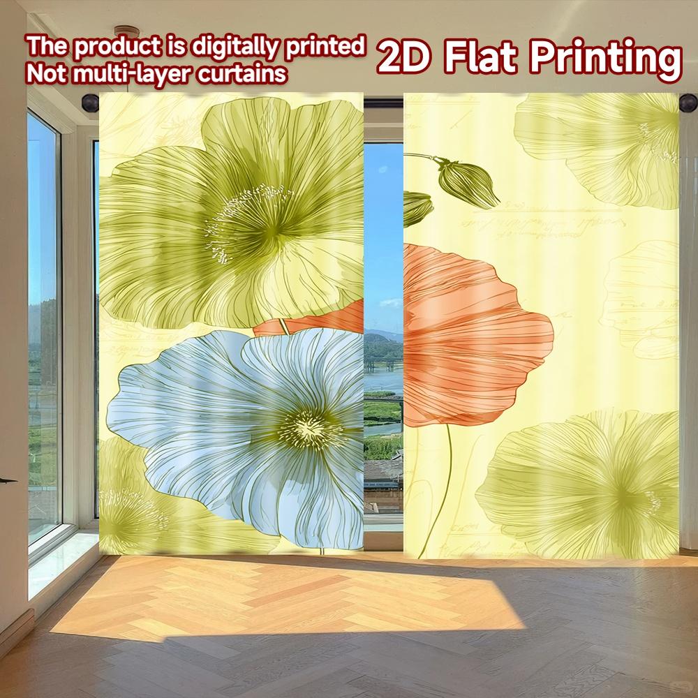 

Set Of 2 Flat Printing Curtains Without Rod Floral Garden Design April Fools Is Day Festival Fashion Fabric Curtain Polyester W100*H70(CM)-Grommet top&1PCS