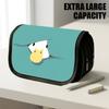 1pc Double Layer Flip Pencil Case, Teal Duck Peeking Through Paper, Large Capacity, Portable Polyester Pen Storage Bag with Zipper Closure, Ideal for 