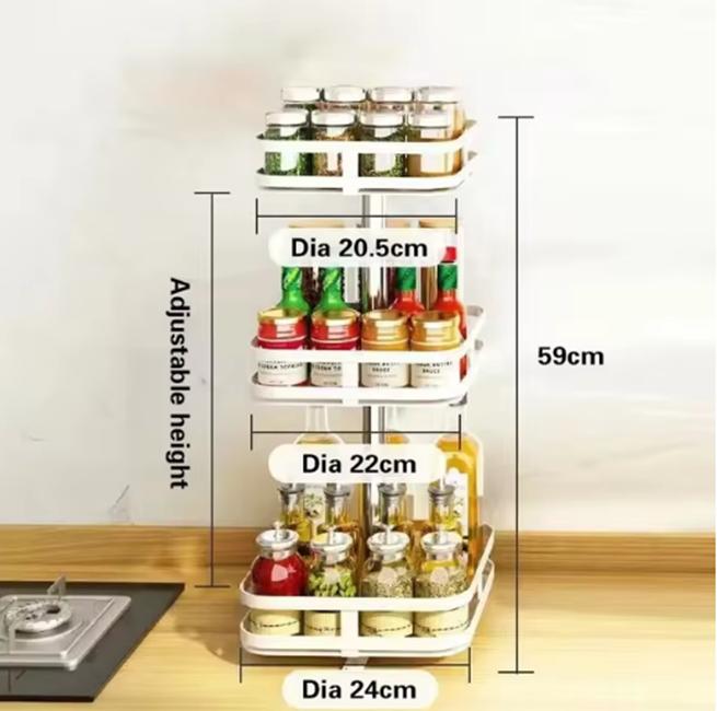 360°Rotating Kitchen Spice Rack Round Storage Container Non-Skid 2 Tier Turntable Organizer Storage Tray Cosmetics Organizer