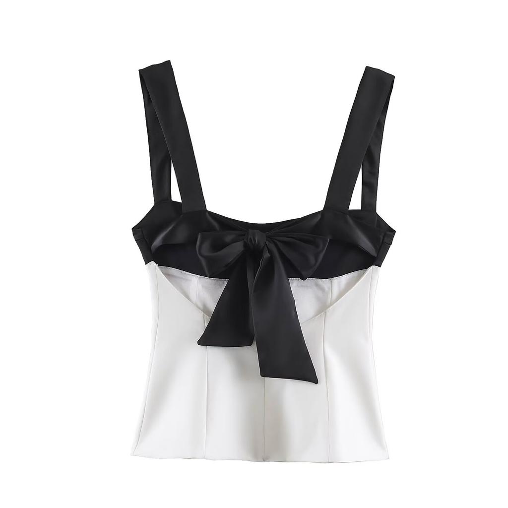 European and American Style, New Women's Clothing, Versatile, Spliced Halter Bow Top 2865777