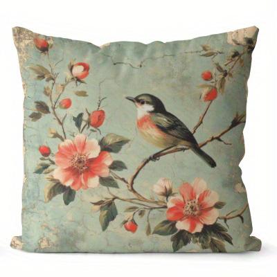 Home Decor Birds & Flowers Pattern Decorative Pillowcase Pattern Cushion Cover Suitable For Sofa Bedroom Car Pillow Cover