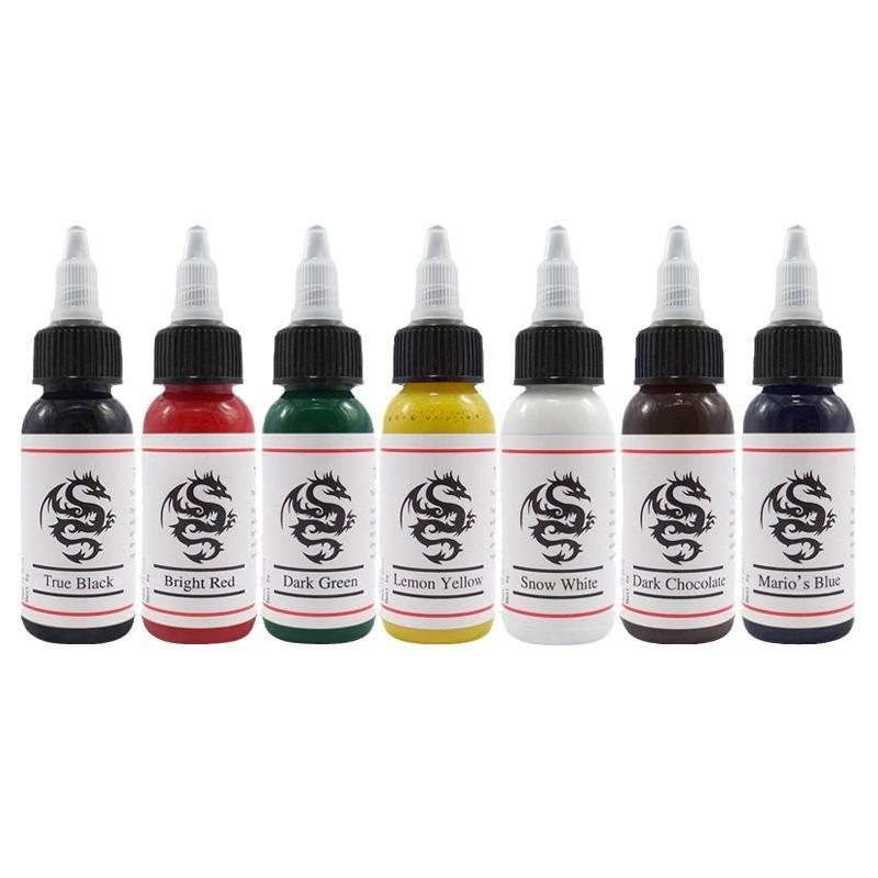 Oulan Tattoo Equipment White Dragon 7-Color Tattoo Ink Set - 30ml Pigment for Practice & Tattoo Tools