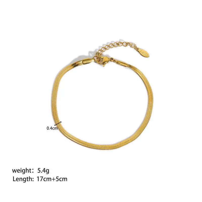 European and American Ins-Style Titanium Steel Bracelet 18K Gold Double-Layer Cuban Chain Flat Snake Chain Stainless Steel Jewelry Bracelet for Women Yyb023010