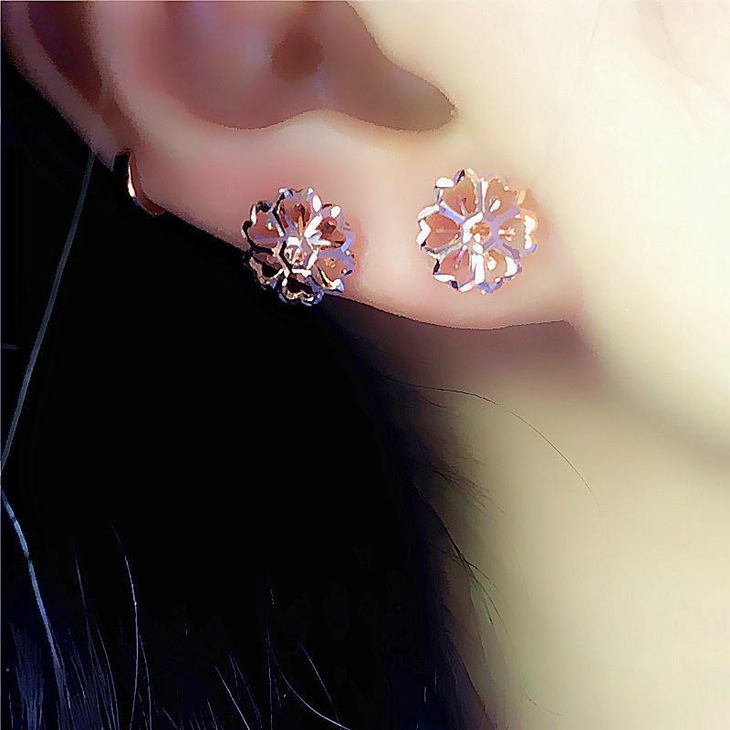 Purple Gold Hollow Flower Stud Earrings Women'S Small Temperament Colored Gold Plated Rose Gold Earrings