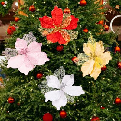 Vánoční poinsettie Umělé květiny Vánoční stromek Věnec Ozdoby DIY Dekorace Nový rok Svatba Večírek Sváteční dekor