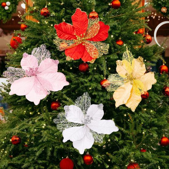 Christmas Poinsettia Artificial Flowers Xmas Tree Wreath Ornaments DIY Decoration New Year Wedding Party Holiday Decor