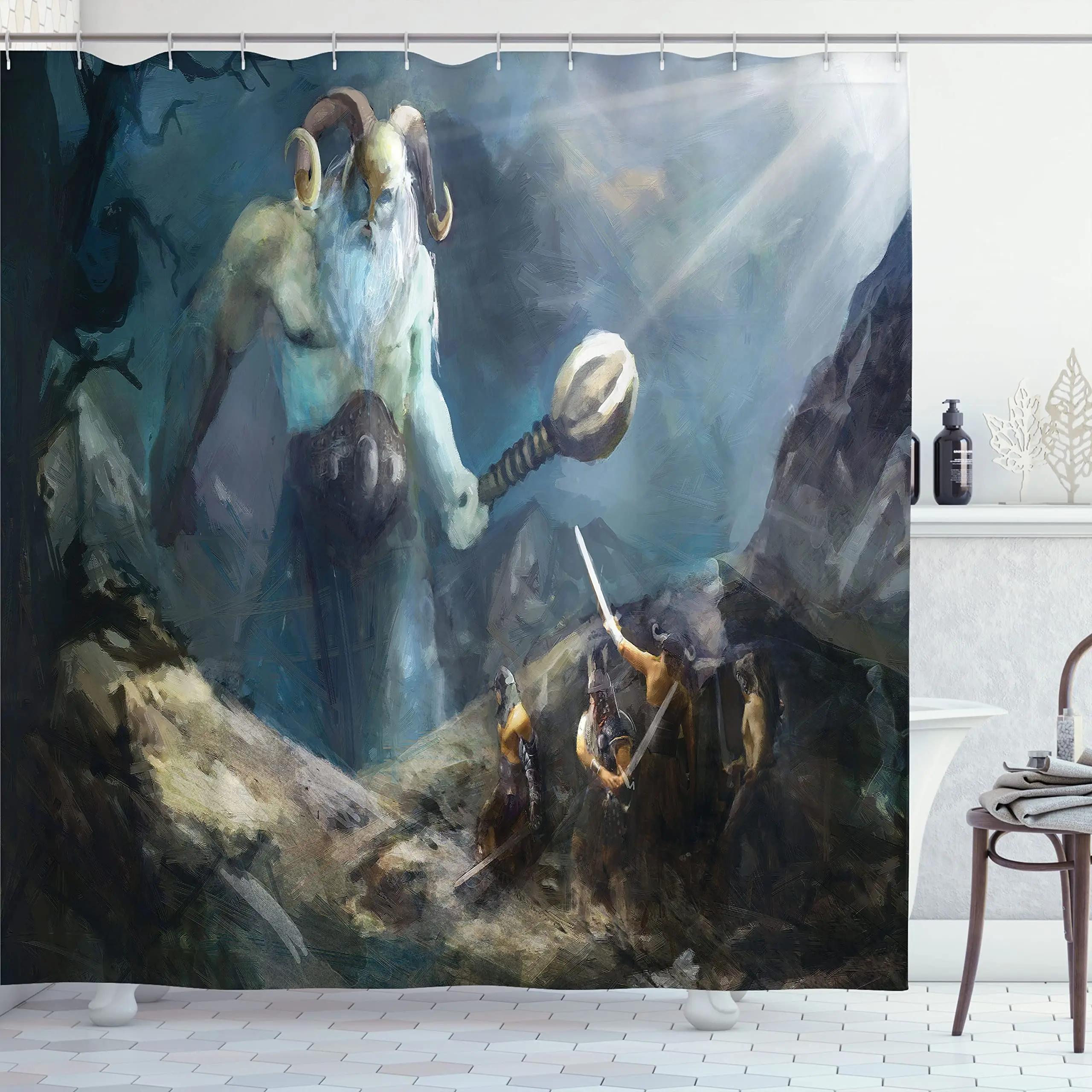 Занавеска для душа Викинг Винтажный военный корабль викингов Драккар Древние скандинавские и норвежские руны Набор аксессуаров для декора ванной комнаты 90X180cm