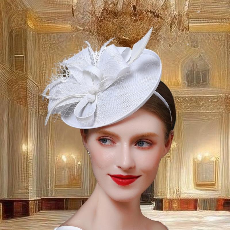 20s Derby Hat with Feathered Necklace Earrings Gloves For Women Horse Racing Event and Cocktails Party Props Headwear