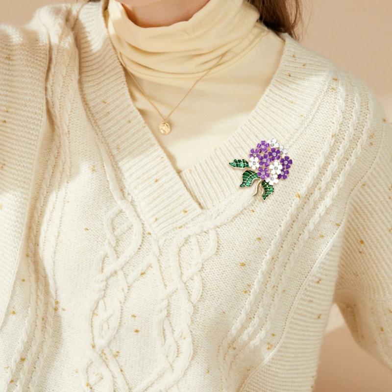 Elegant Hydrangea Enamel Flower Brooch For Women Alloy Jewelry Accessory Gift