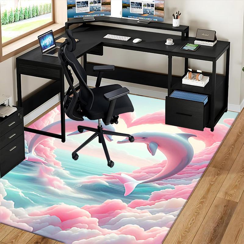 1pc Anime Dolphin Heart-Shaped Clouds Chair Mat - Office Desk Rug, Anti-Slip Carpet for Home Decor, Suitable for All Seasons, Ideal Gift for Anime Lov