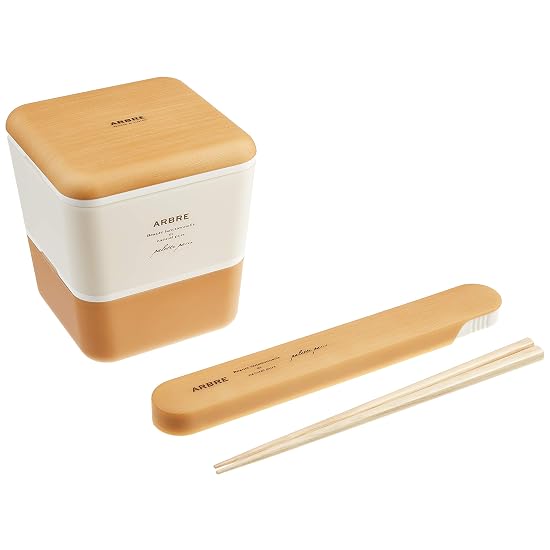 ARBRE Square Nest Lunch Box & Wood Grain Chopstick Case Set Maple 276864 360ml - B0747WCSBT