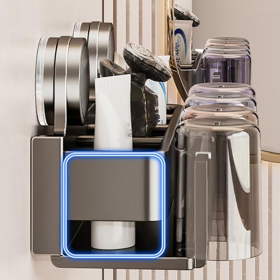 Toothbrush Holder with Suction Cup Carbon Steel ABS Waterproof Rust-Proof Wall Mounted Double-Layer Storage for Bathroom Organizer