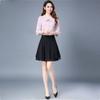 Korean Fashion Women Chiffon Skirts Summer Office Lady All-match Double Layer With Lining Elastic High Waist Black A-line Skirt