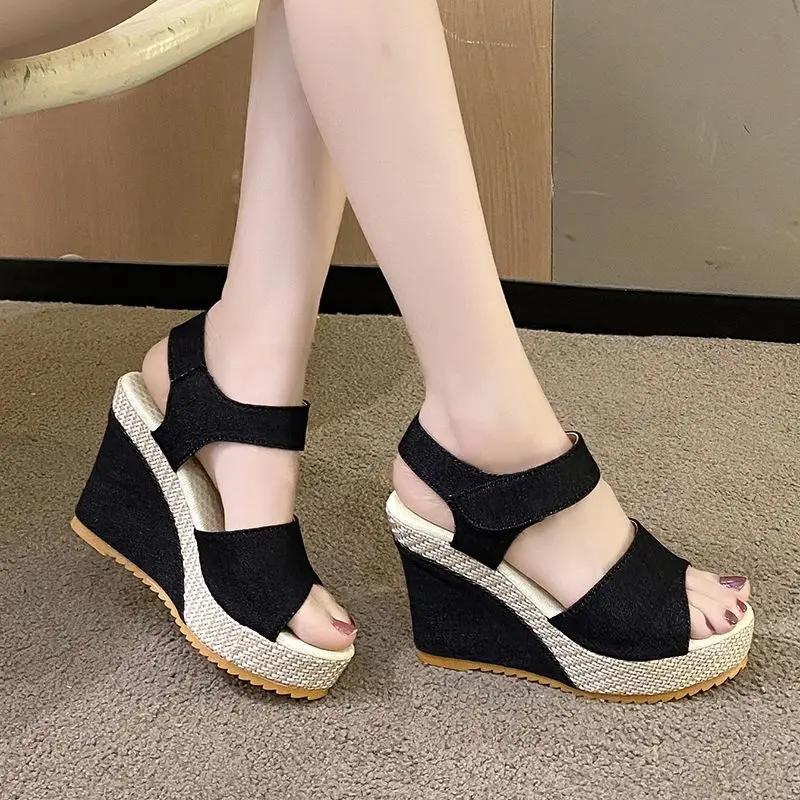 Fashion Women's Sandals Denim Super-high Heel Ladies Shoes Comfort 2025 Trending Original Luxury Casual Shoe Sales On Offer Wholesale
