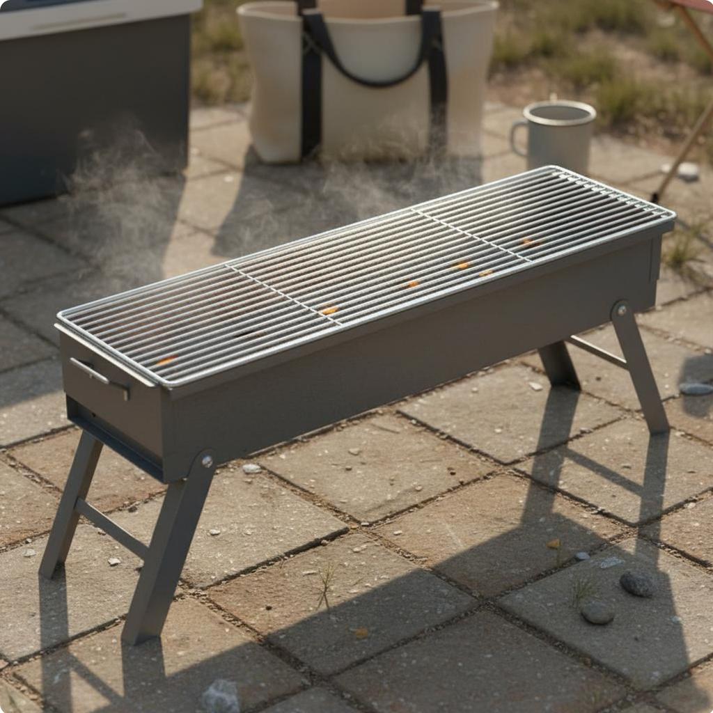 Long Rectangular BBQ Grill Large Capacity Portable Wood-Fired Grill Outdoor Cooking Gear Easy to Clean for Backyard, Tailgating
