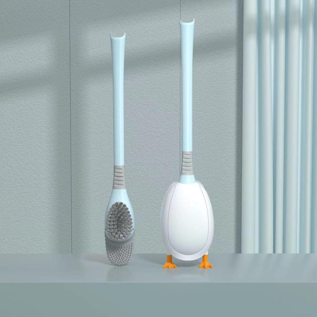 Diving Duck Wall-Mounted Silicone Toilet Brush - Multifunctional, Punch-Free, No Dead Angle Cleaning