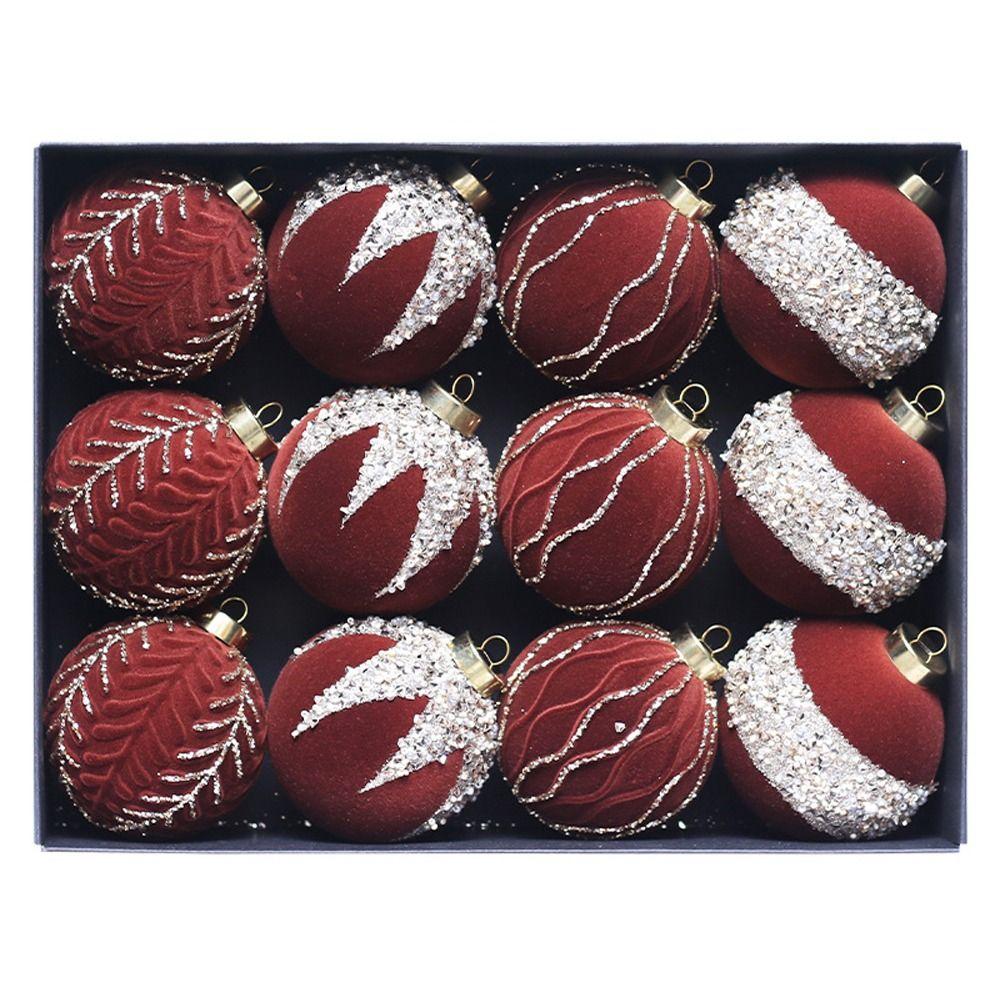 

Набор из 12 пластиковых флокированных рождественских шаров 8 см, рождественские украшения для елки, декор для отеля, офиса кофейный