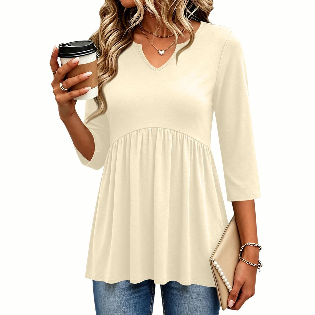Women's Fashion Casual V-Neck Three-Quarter Sleeve Shirt