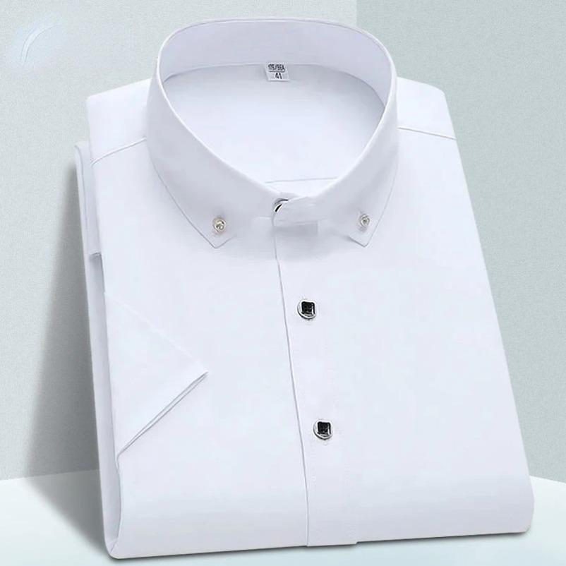 Men's Short Sleeve Shirt New Men French Cufflinks Shirt Casual Male Brand Solid Color White Pink Blue Slim Fit Cuff Dress Shirts