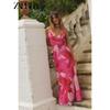 Zaprha 2025 Summer New Women Clothes V-neck Thin Scarf Decoration Print Backless Long Dress 3322307