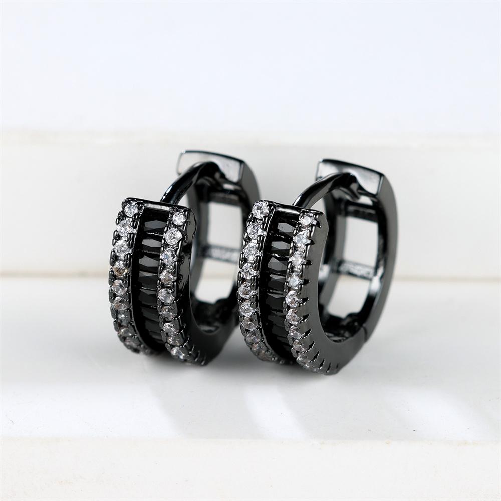 Vintage Black Metal Hoop Earrings Luxury Crystal Multicolor Zircon Round Earrings For Women Simple Fashion Square Stone Jewelry