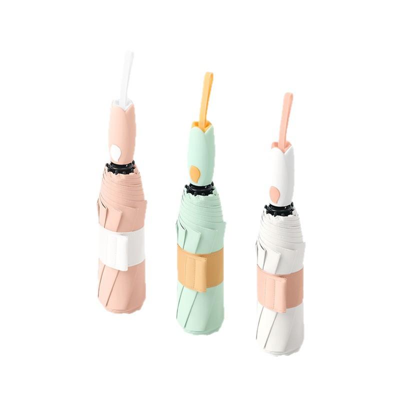 Three-fold tulip handle parasol sunscreen colored glue sun umbrella men's and women's simple folding umbrella
