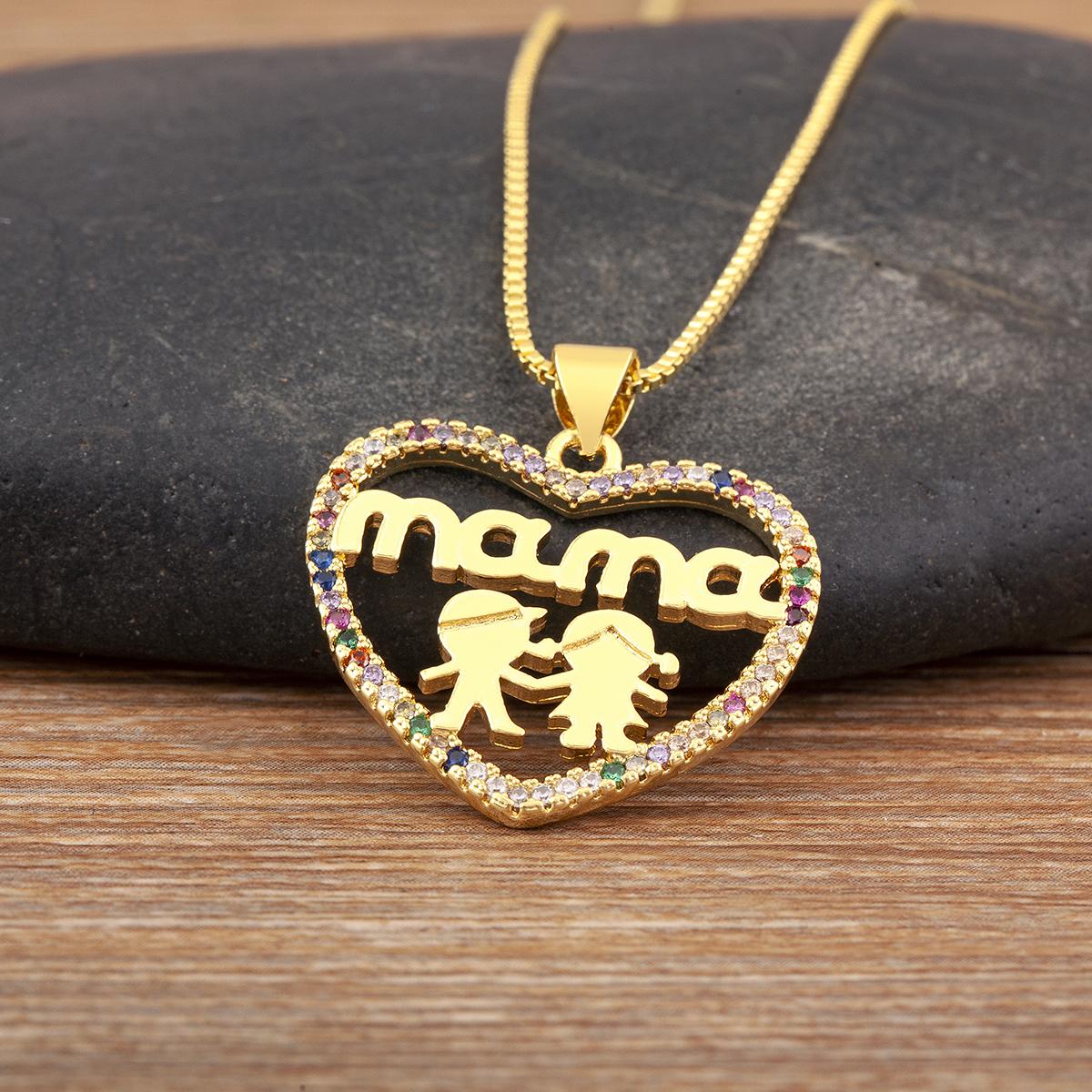 

Nidin Hot Sale Love Heart Boy And Girl Pendant Necklace For Women Female Mama Inlaid Colorful Zircon Jewelry Accessories Gifts