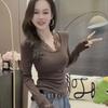 Plus Size Velvet Lace V-Neck Slimming Long Sleeve Women's Top - Perfect for Autumn/Winter